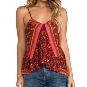 Free people tank red pink spaghetti strap boho flowy medium Y2K hippie